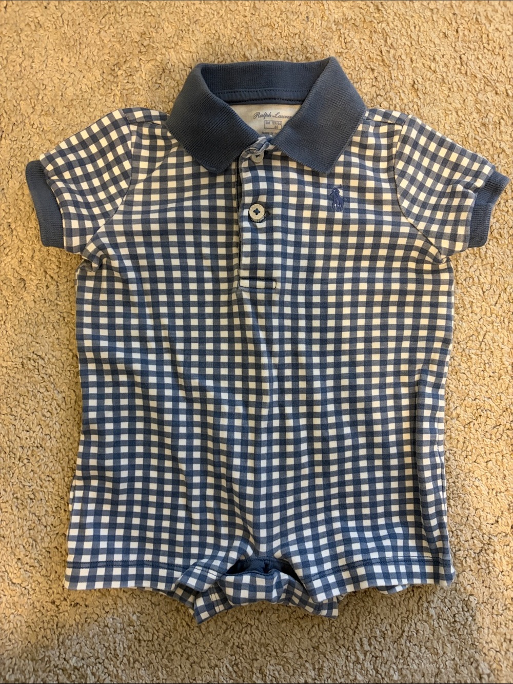 Ralph Lauren Blue & White Gingham Polo Romper - Baby